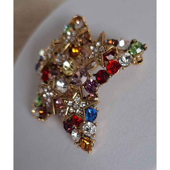 Lauren Spencer Multicolor Crystal Star Brooch – Gold-Tone, Brilliant Rhinestones - Picture 2 of 9